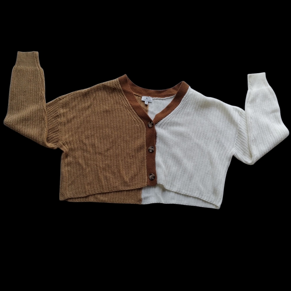 True Craft Color Block Cardigan Tan And White Size XL